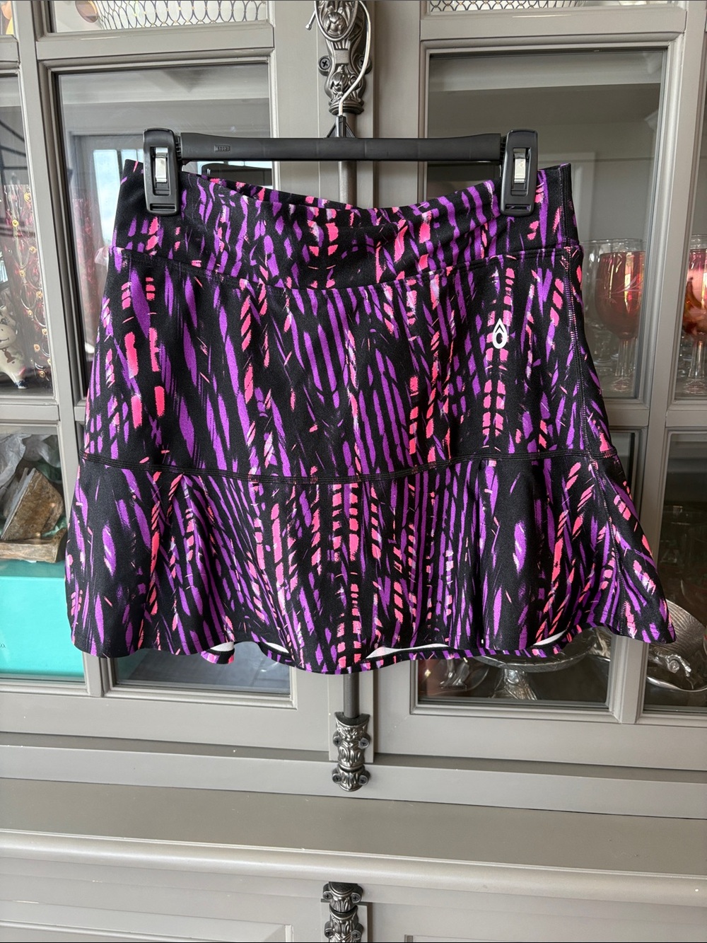 Dana Jo Black Purple Pink Patterned Flared Athletic Skirt